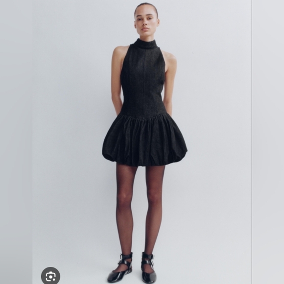 Zara TRF Balloon Denim Dress - Picture 1 of 3